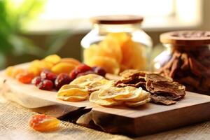 seco fruta dentro a cozinha mesa Comida fotografia ai gerado foto