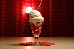 vermelho luz sundae dentro a cozinha mesa Comida fotografia ai gerado foto