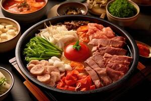 Sukiyaki japonês Comida fotografia ai gerado foto