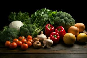 coleção misturar fresco legumes e frutas para uma salada. saudável dieta conceito e legumes Comida de ai gerado foto