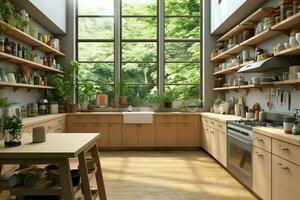 moderno cozinha interior Projeto dentro apartamento ou casa com mobiliário. luxo cozinha casa escandinavo conceito de ai gerado foto