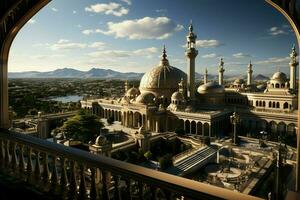 impressionante edifícios do mesquita dentro Ramadã vibrações. Ramadã kareem eid Mubarak islâmico mesquita conceito de ai gerado foto