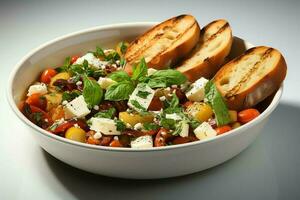 uma delicioso Sopa grossa de vegetais e macarrão sopa Comida dentro uma tigela. italiano Comida e saudável proteína sopa refeição conceito de ai gerado foto