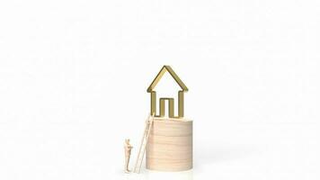 a madeira homem figura e casa ícone para propriedade o negócio conceito 3d Renderização foto