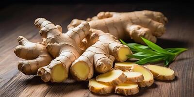 ai gerado. ai generativo. gengibre raiz vegetal orgânico eco Comida nutrição culinária picante saudável fresco erva. gráfico arte foto