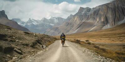 ai gerado. ai generativo. montanha bicicleta ciclismo ativo em forma esporte aventura viagem com bagagem. gráfico arte foto