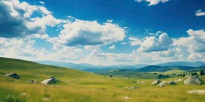 ai gerado. ai generativo. aventura ao ar livre selvagem período de férias viagem panorama lindo fundo. montanhas vale. gráfico arte foto