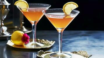 bebidas, coquetéis e feriado festa celebração receita, citrino coquetel dentro martini copos, generativo ai foto
