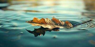 ai gerado. ai generativo. natureza ao ar livre selvagem folha flutuando em azul água mar superfície. aventura plantar outono vibe. gráfico arte foto