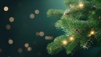 Natal verde abeto ramo com luzes foto