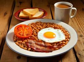 Inglês café da manhã com ovos, bacon e feijões foto