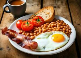 Inglês café da manhã com ovos, bacon e feijões foto