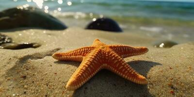 ai gerado. ai generativo. mar marinha náutico marinho estrelas do mar de praia ilha areia oceano período de férias relaxar Sol vibe. gráfico arte foto