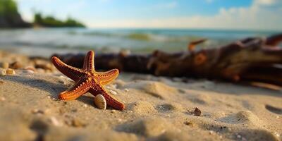 ai gerado. ai generativo. mar marinha náutico marinho estrelas do mar de praia ilha areia oceano período de férias relaxar Sol vibe. gráfico arte foto