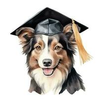 fofa aguarela cachorro dentro graduação boné isolado foto