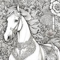 arte nouveau cavalo coloração página foto