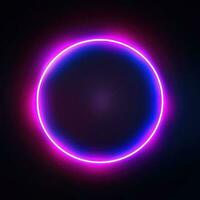 néon azul Rosa volta quadro, Armação anel, círculo forma brilhando luz com Sombrio fundo. anos 80 retro estilo, cópia de espaço foto