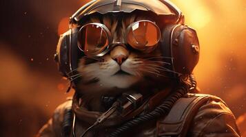 antropomórfico gato lutador piloto, digital arte ilustração foto