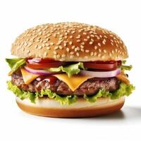 Hamburger em branco fundo, generativo ai foto