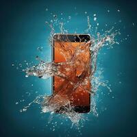 Smartphone dentro água splash. generativo ai foto