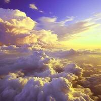 lindo horizonte natureza panorama com cumulus nuvens dentro azul céu às nascer do sol foto