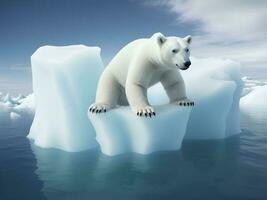 polar Urso é em pé em uma pequeno Derretendo iceberg foto