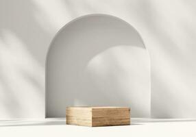 madeira pódio plataforma pedestal para produtos exibição mostruário 3d Renderização foto
