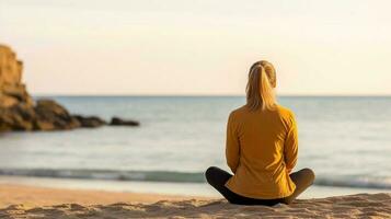 mulheres meditar, ioga. psíquico mulheres considera mente e coração. espiritualidade, esoterismo, com bokeh desfocado luzes. universo, generativo ai ilustração foto