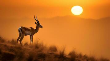 foto do concessões gazela em savana às pôr do sol. generativo ai
