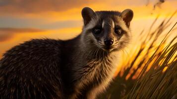 foto do africano Palma civeta em savana às pôr do sol. generativo ai