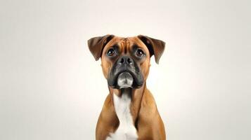 foto do uma boxer cachorro em branco fundo. generativo ai