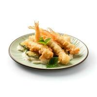 Comida fotografia do tempura em prato isolado em branco fundo. generativo ai foto