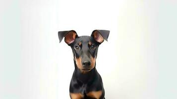 foto do uma doberman em branco fundo. generativo ai