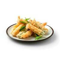 Comida fotografia do tempura em prato isolado em branco fundo. generativo ai foto