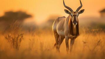 foto do hartebeest em savana às pôr do sol. generativo ai