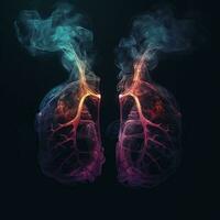 néon pulmões com fumaça ilustração em fundo foto