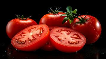 foto do tomates e fatia do tomate isolado em Preto fundo