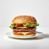 foto do hamburguer em prato isolado em branco fundo. criada de generativo ai