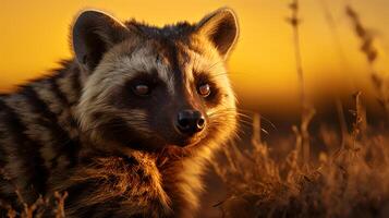 foto do africano civeta em savana às pôr do sol. generativo ai