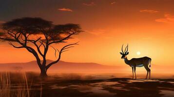 foto do impala em savana às pôr do sol. generativo ai