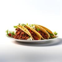 Comida fotografia do tacos em prato isolado em branco fundo. generativo ai foto