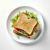 Comida fotografia do sanduíche em prato isolado em branco fundo. generativo ai foto