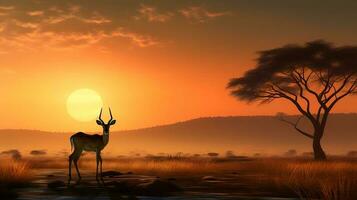 foto do impala em savana às pôr do sol. generativo ai