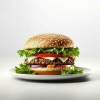 foto do hamburguer em prato isolado em branco fundo. criada de generativo ai