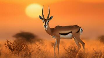 foto do thomsons gazela em savana às pôr do sol. generativo ai
