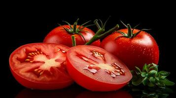 foto do tomates e fatia do tomate isolado em Preto fundo