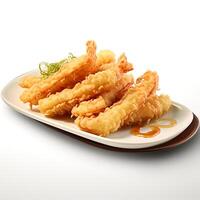 Comida fotografia do tempura em prato isolado em branco fundo. generativo ai foto