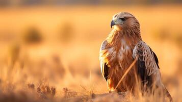 foto do Pardo Águia em savana às pôr do sol. generativo ai