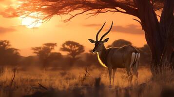 foto do waterbuck em savana às pôr do sol. generativo ai