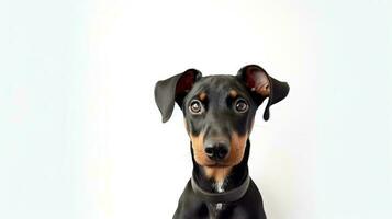 foto do uma doberman em branco fundo. generativo ai